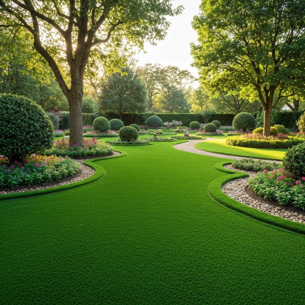 Beautiful garden with artificial grass installation